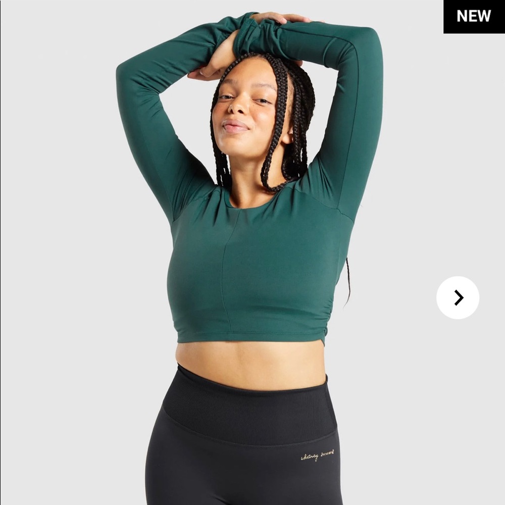 Whitney simmons gymshark amazon green LS crop top